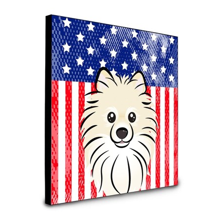 Carolines Treasures 8 x 8 x 0.625 in. American Flag & Pomeranian Artwork Panel Wall Decor BB2137UP88
